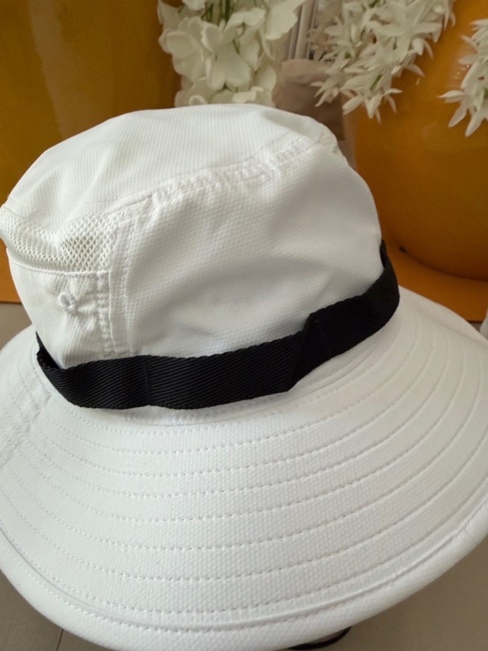 adidas White Bucket Hat with Black Trefoil and Chin Cord - Picture 3 of 5